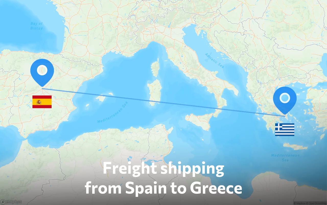 Shipping route from Spain to Greece