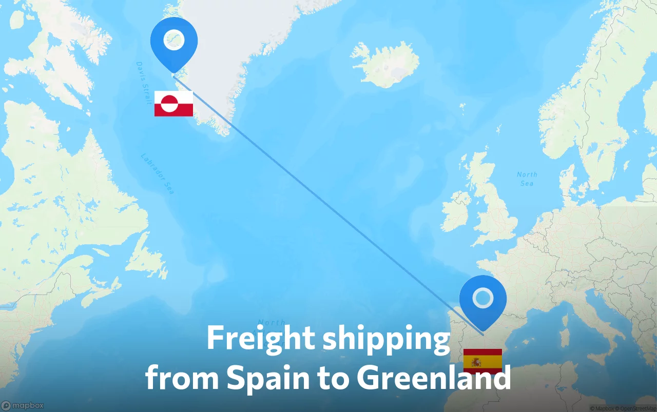 Shipping route from Spain to Greenland