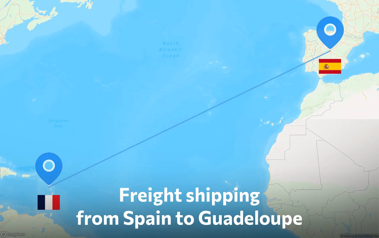 Shipping route from Spain to Guadeloupe