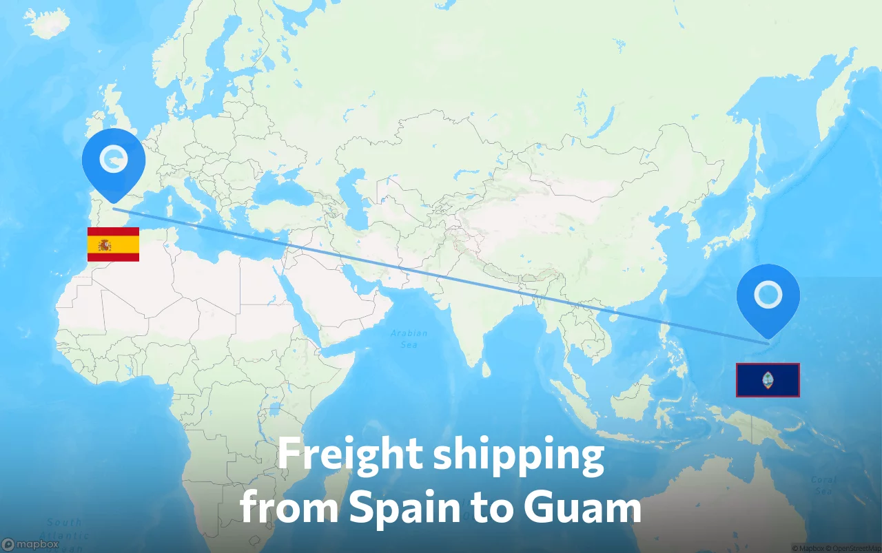 Shipping route from Spain to Guam