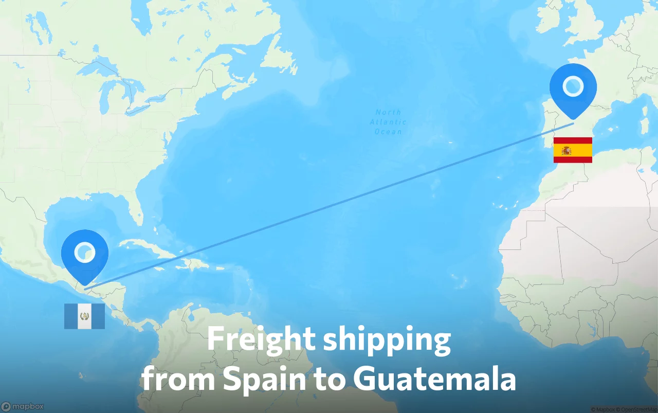 Shipping route from Spain to Guatemala
