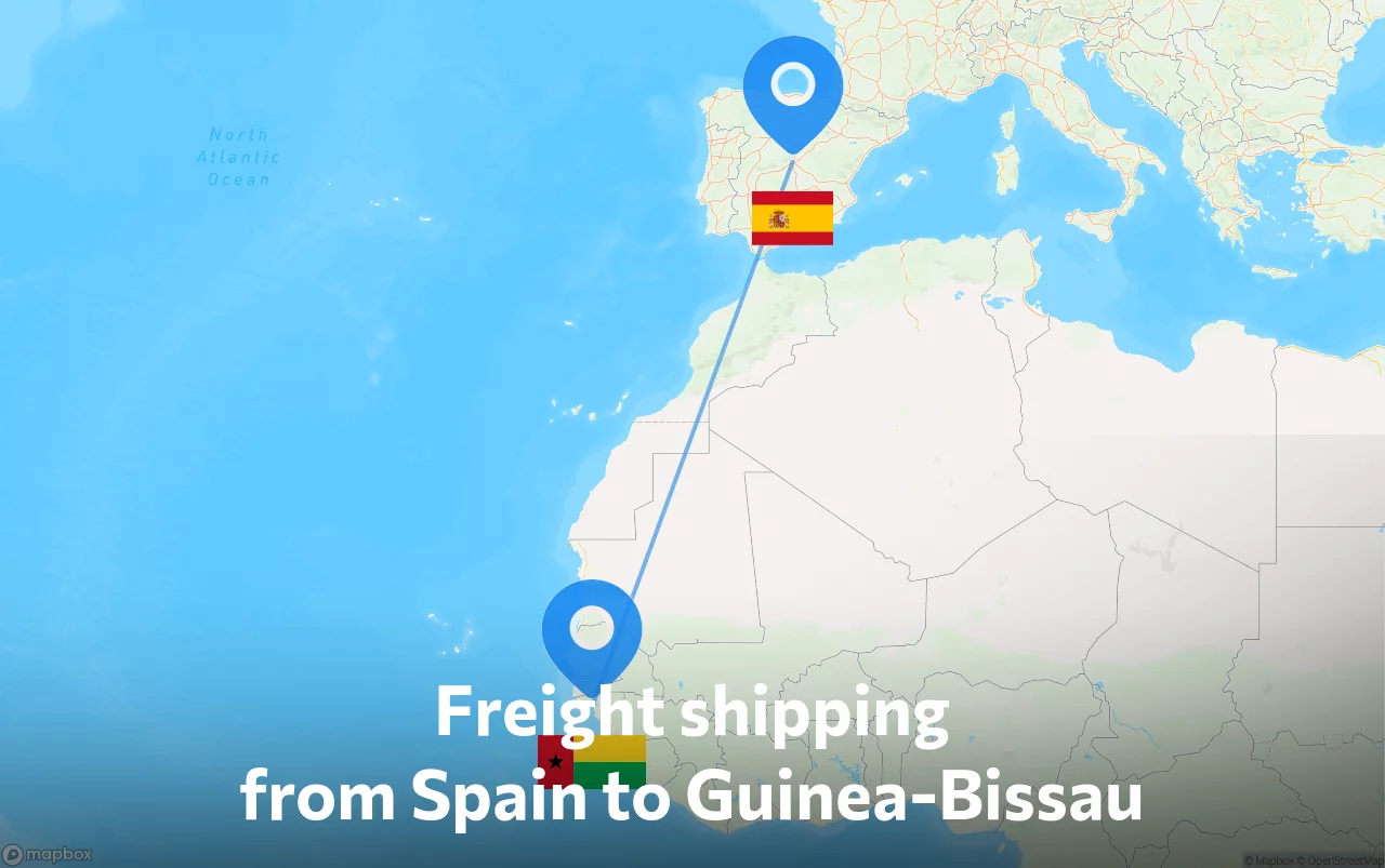 Shipping route from Spain to Guinea-Bissau