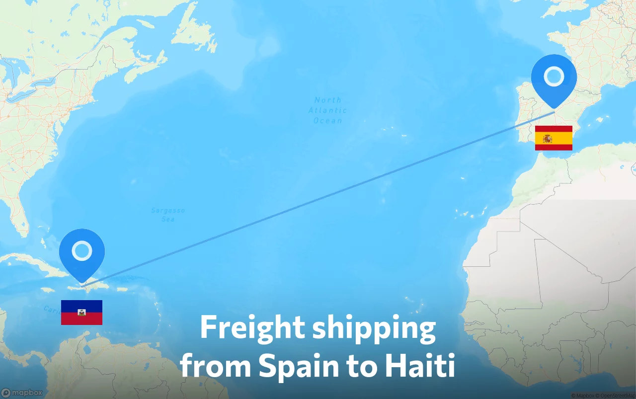 Shipping route from Spain to Haiti
