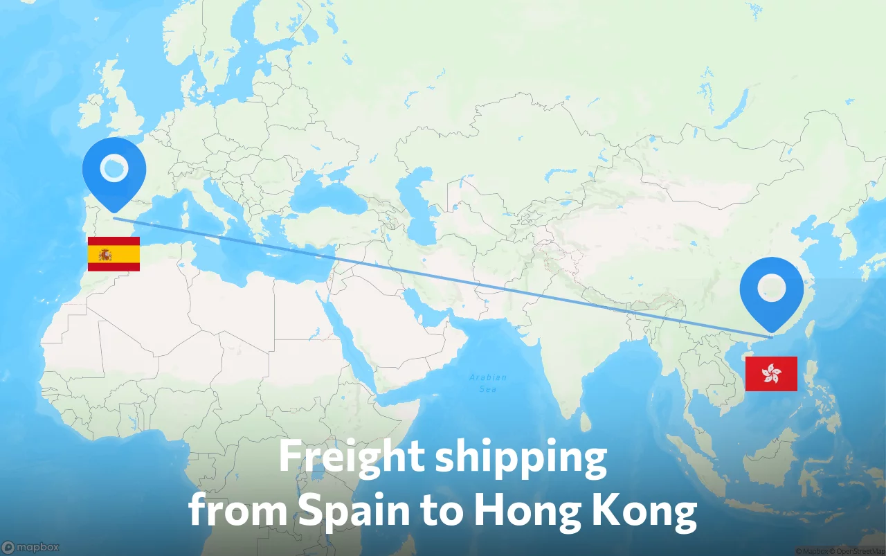 Shipping route from Spain to Hong Kong
