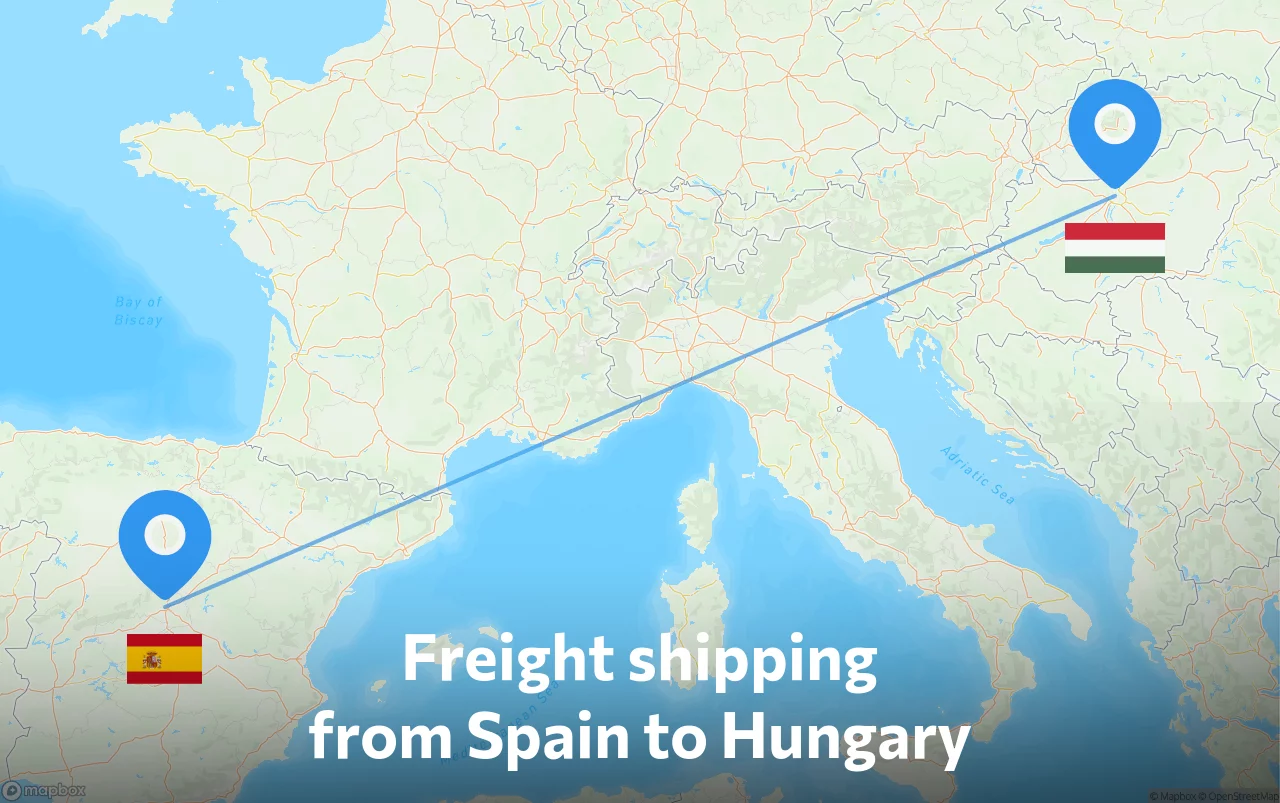 Shipping route from Spain to Hungary