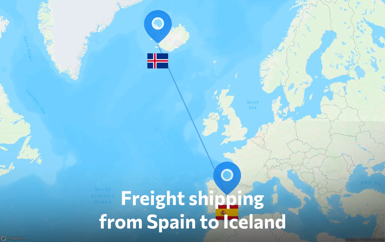 Shipping route from Spain to Iceland