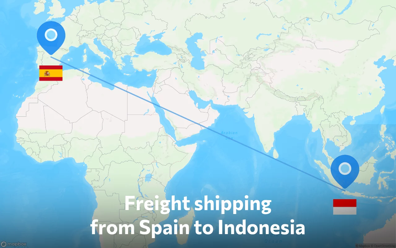 Shipping route from Spain to Indonesia