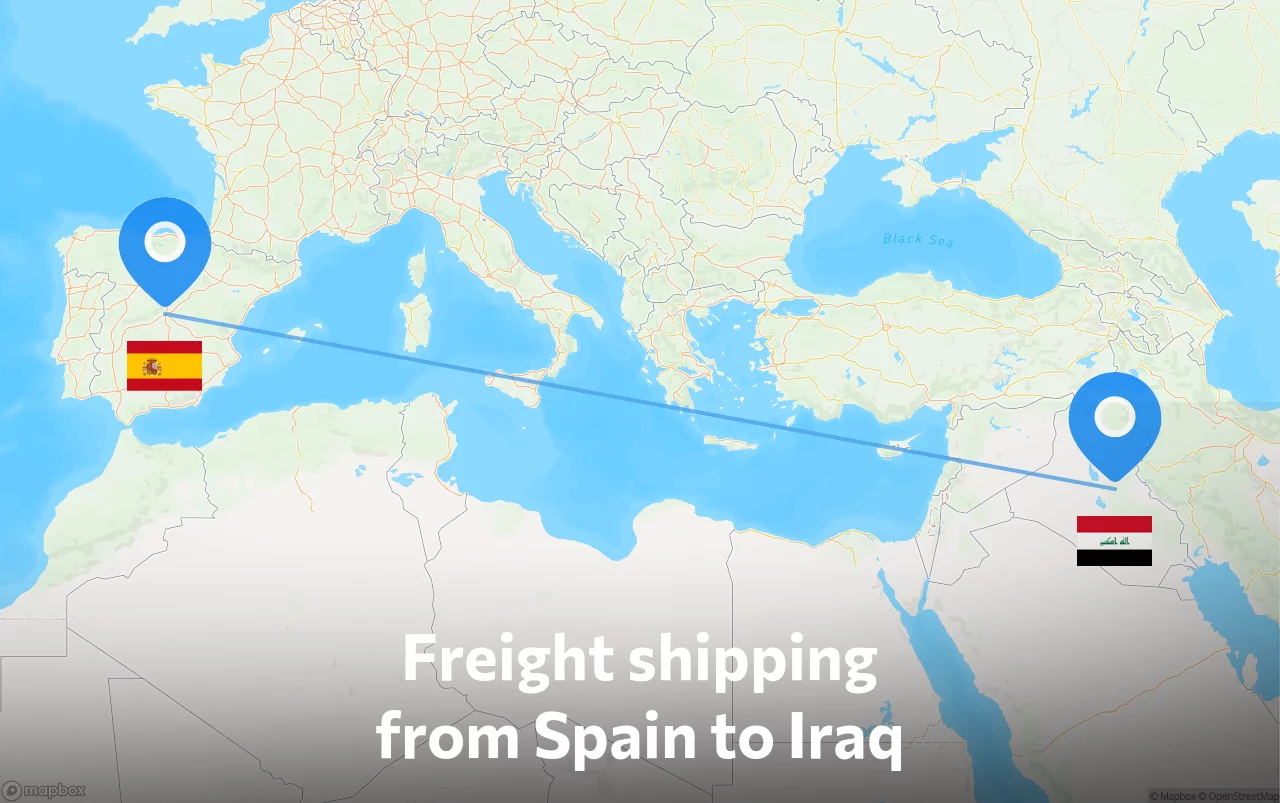 Shipping route from Spain to Iraq