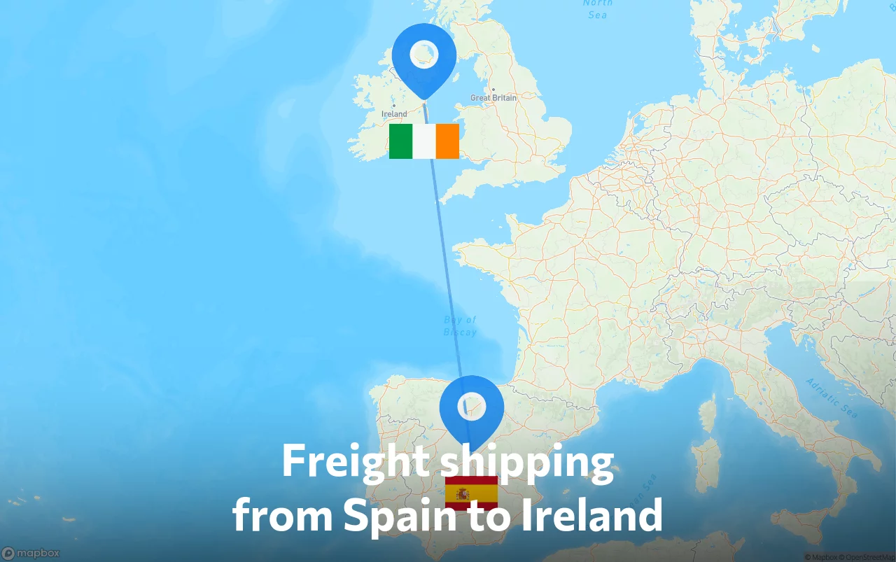 Shipping route from Spain to Ireland