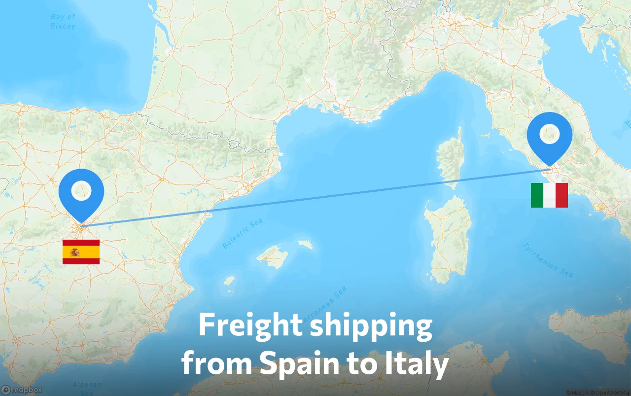 Shipping route from Spain to Italy