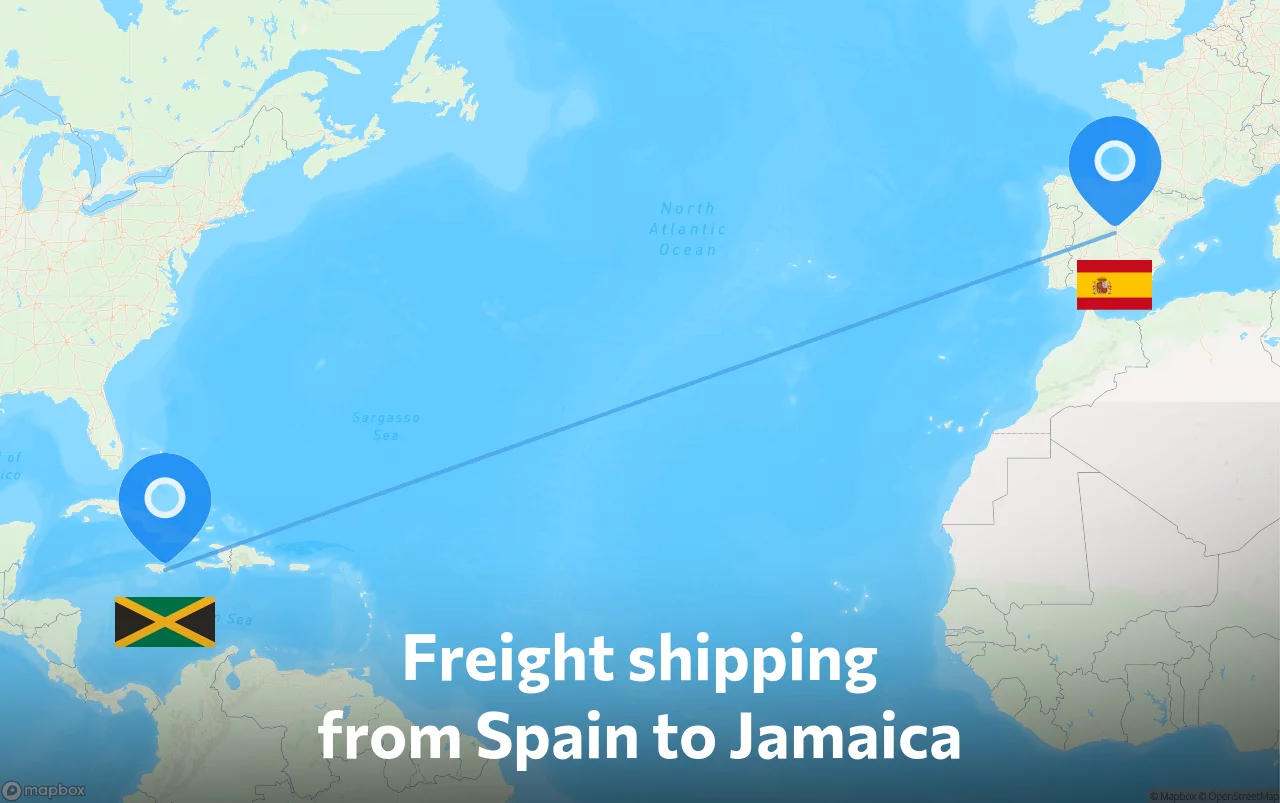 Shipping route from Spain to Jamaica