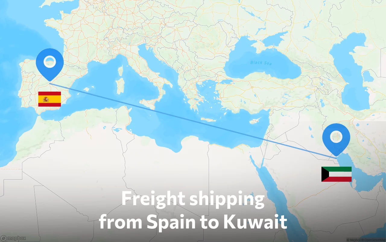 Shipping route from Spain to Kuwait