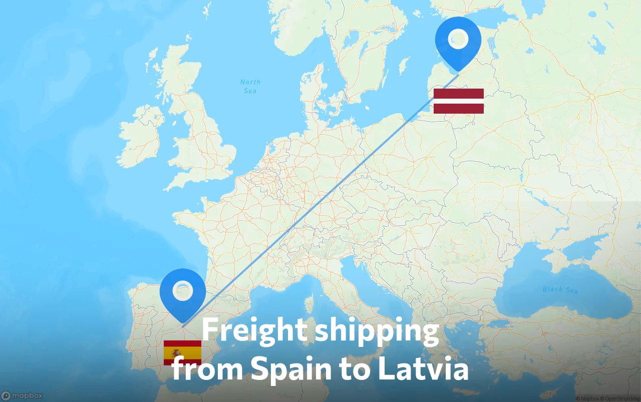 Shipping route from Spain to Latvia