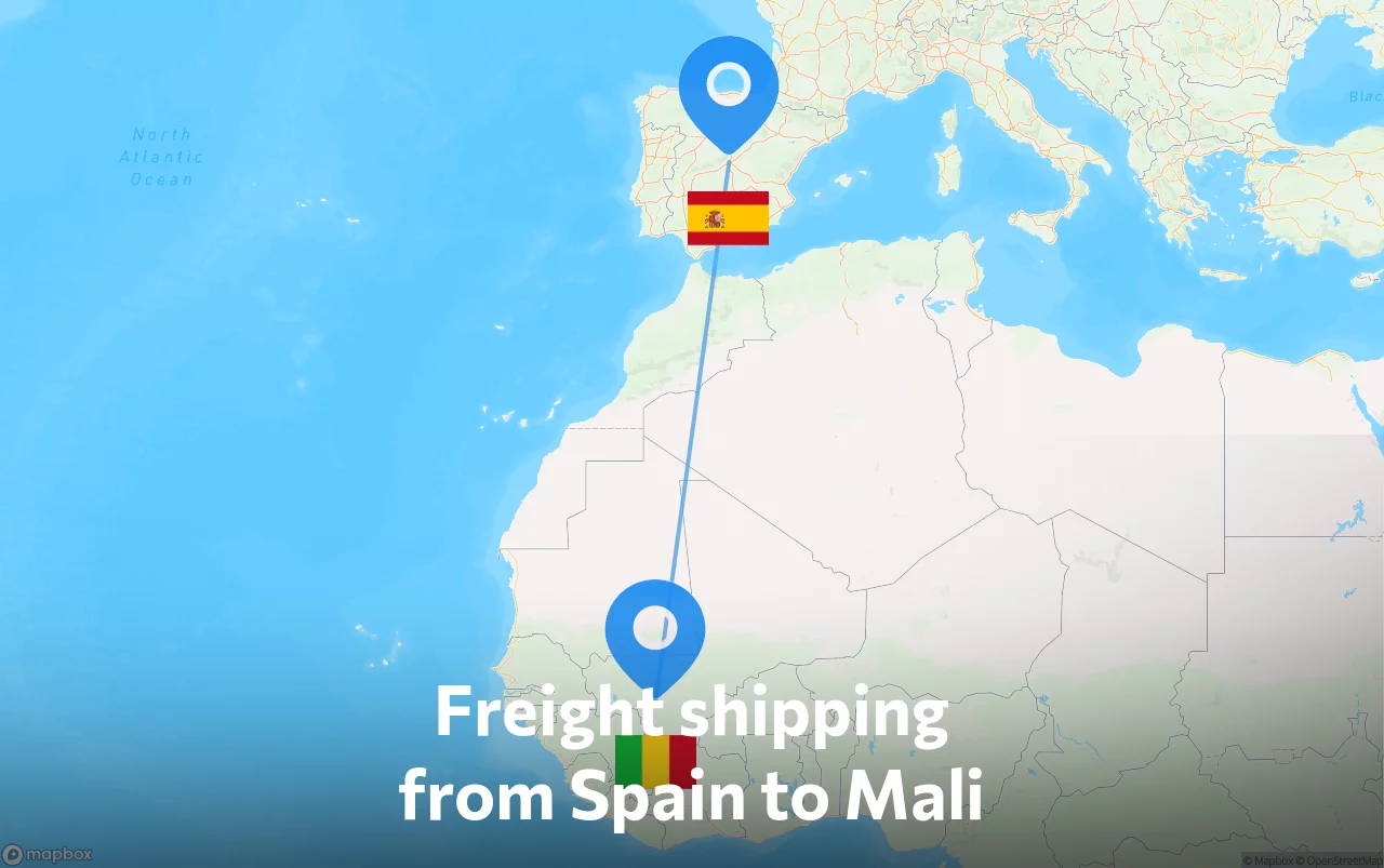 Shipping route from Spain to Mali