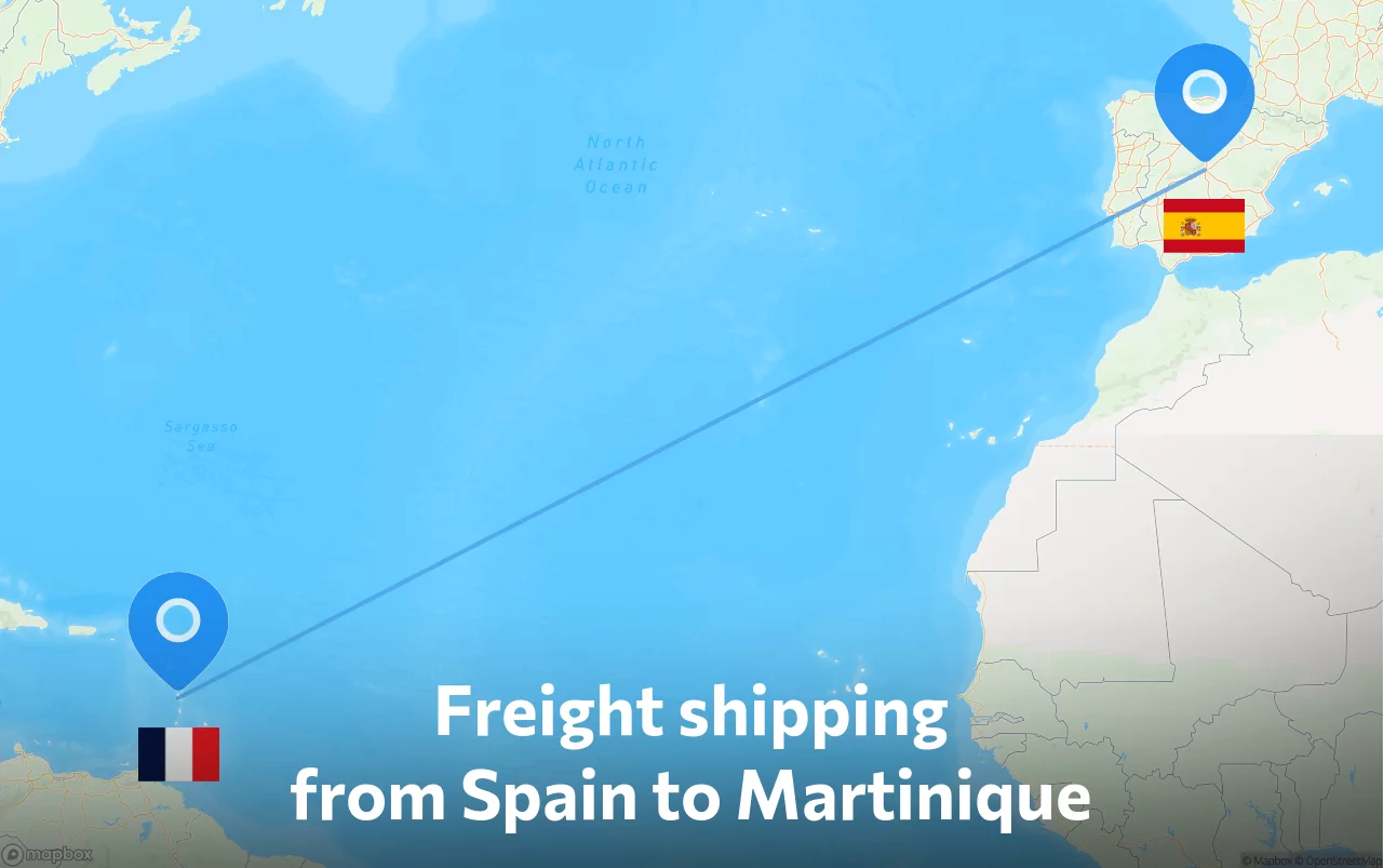 Shipping route from Spain to Martinique
