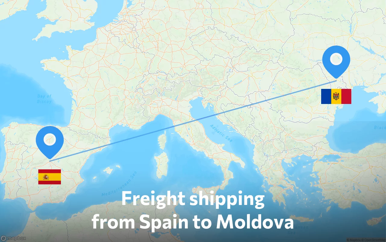 Shipping route from Spain to Moldova