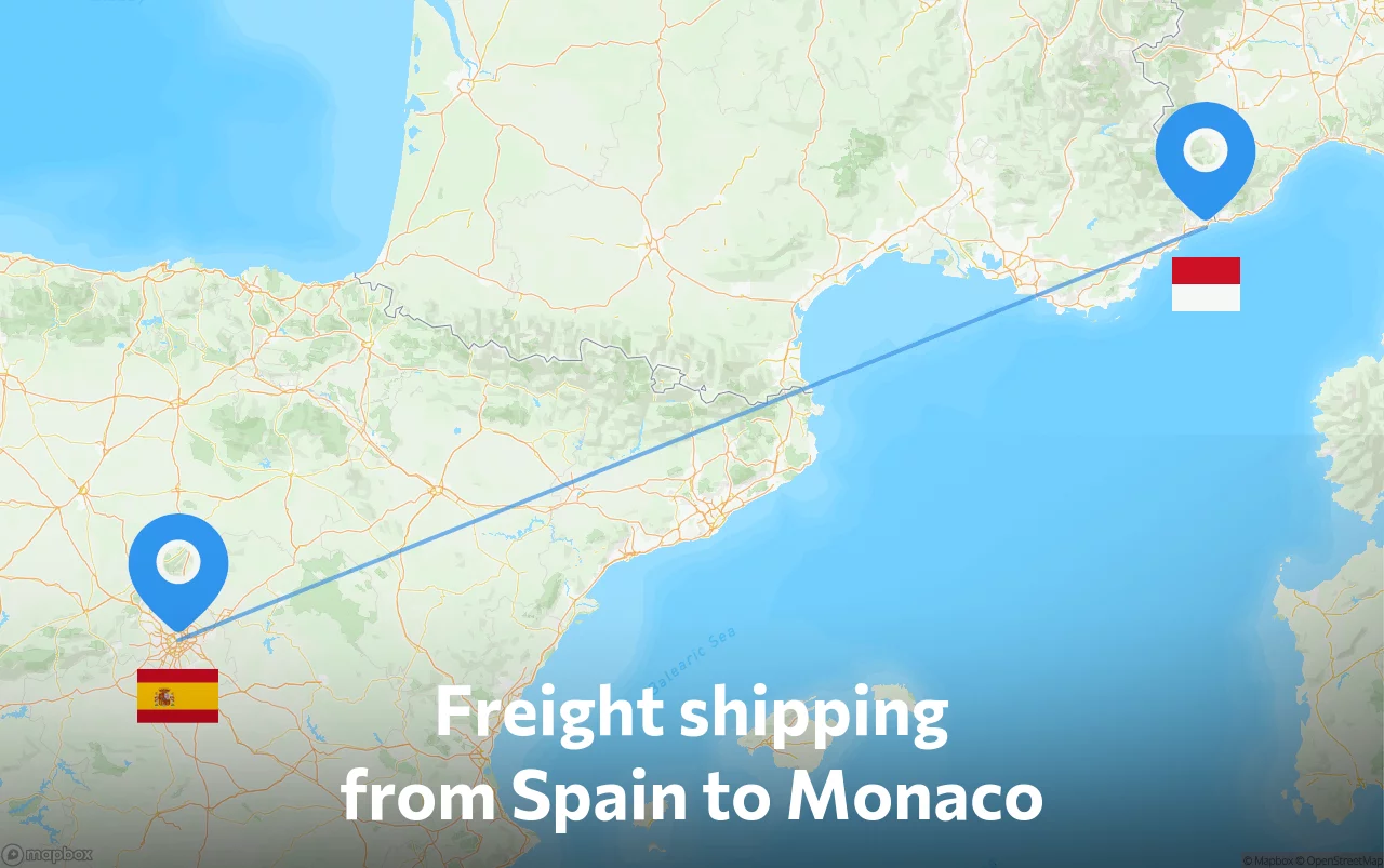 Shipping route from Spain to Monaco