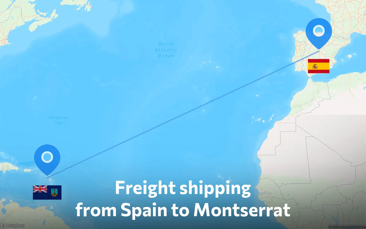 Shipping route from Spain to Montserrat
