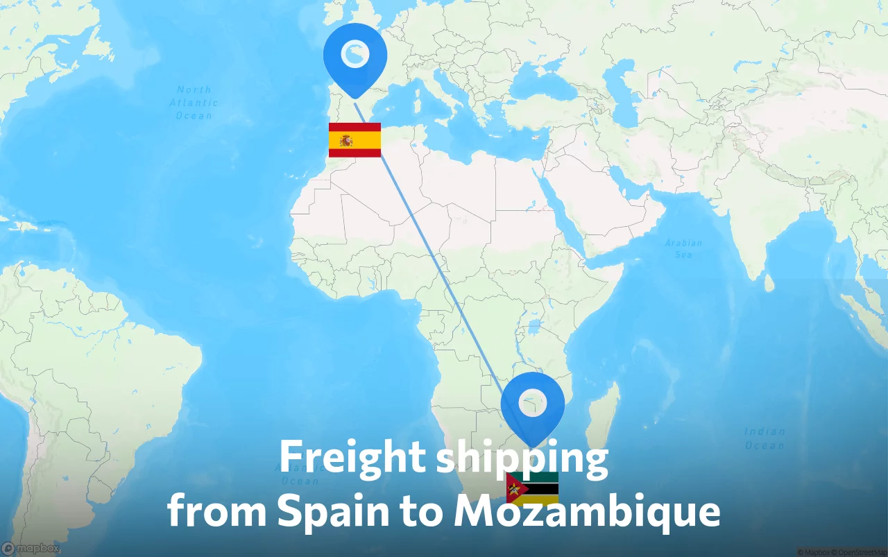 Shipping route from Spain to Mozambique