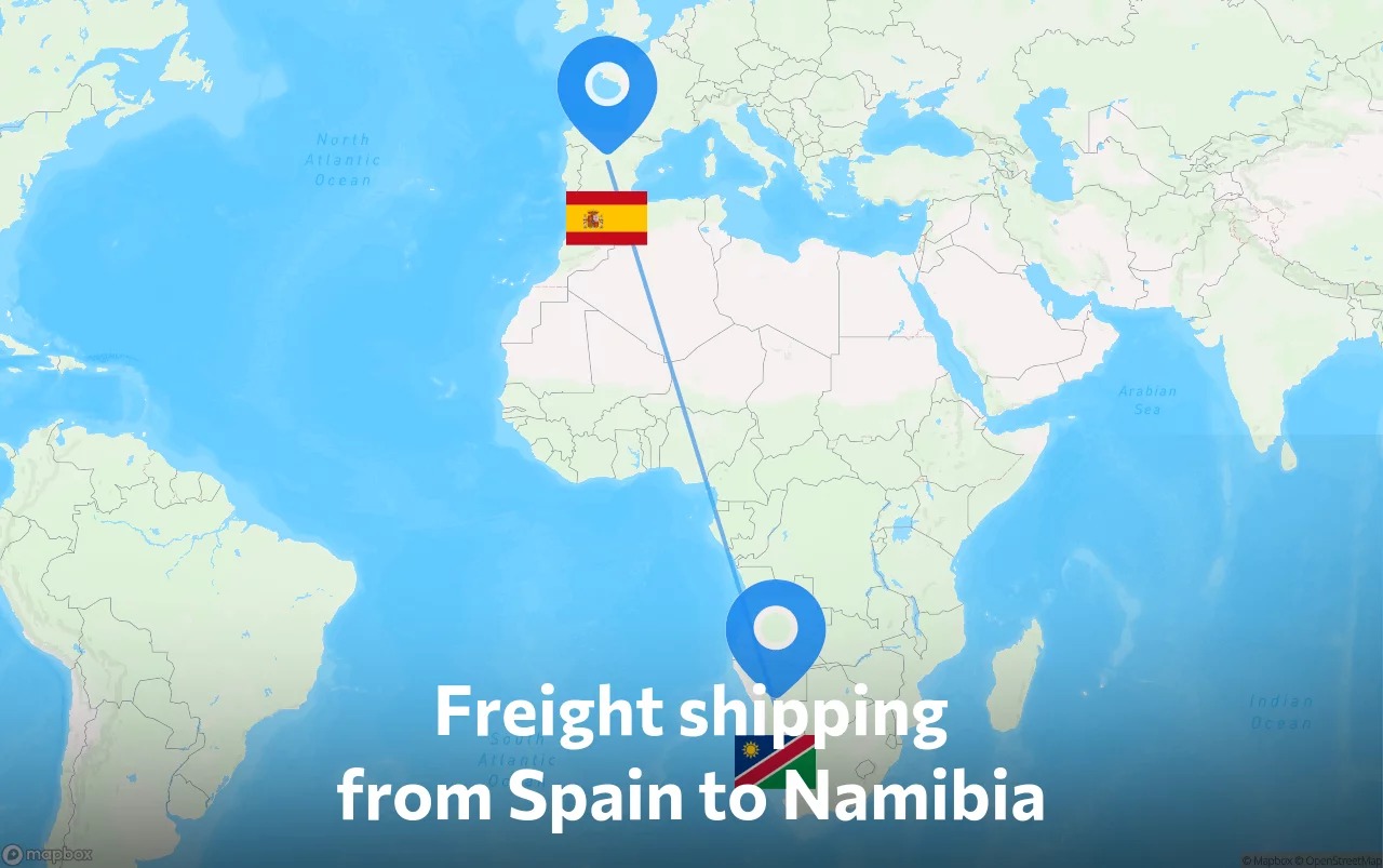 Shipping route from Spain to Namibia