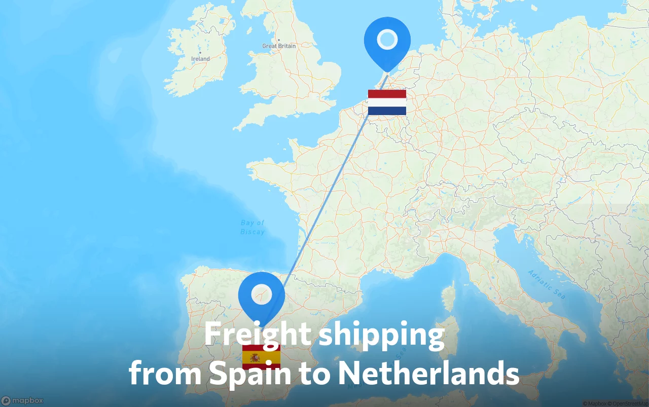 Shipping route from Spain to Netherlands