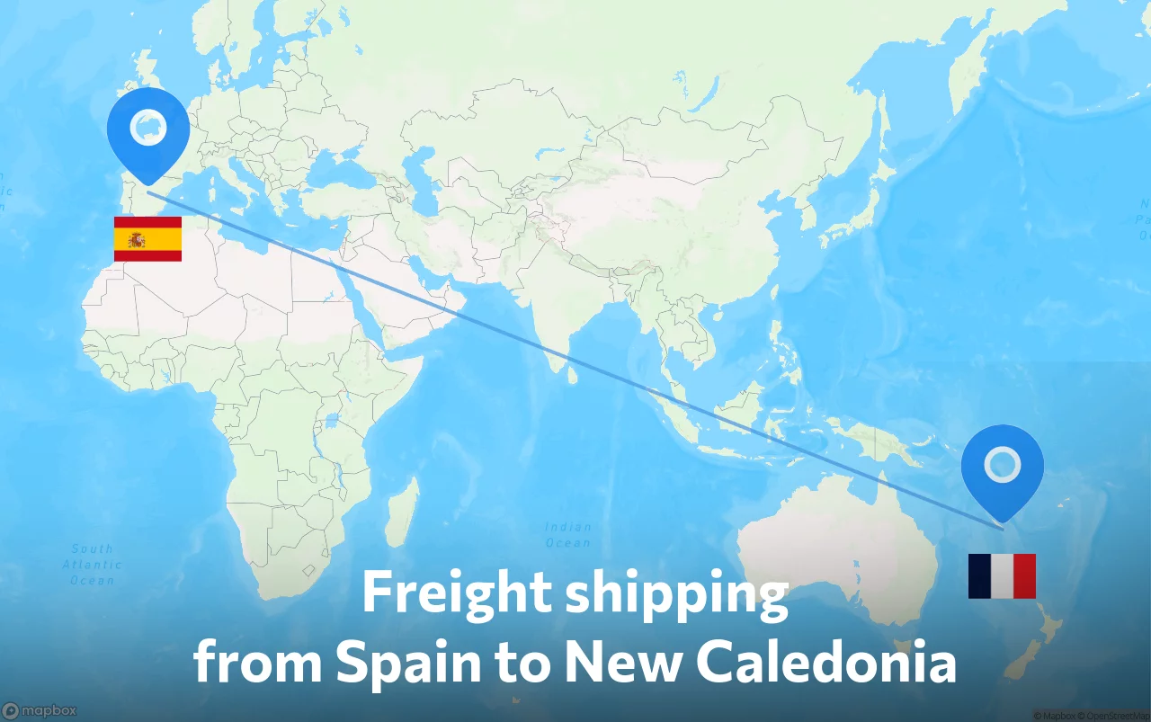 Shipping route from Spain to New Caledonia
