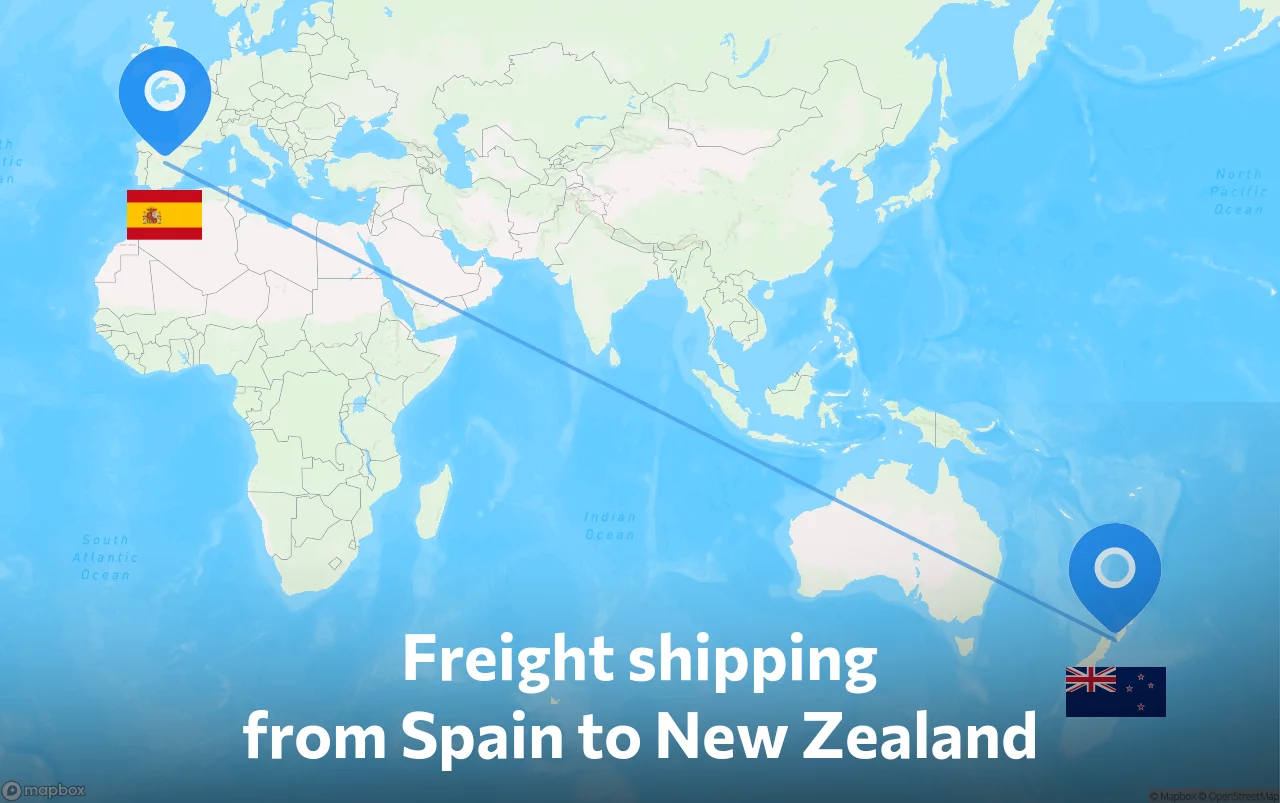 Shipping route from Spain to New Zealand