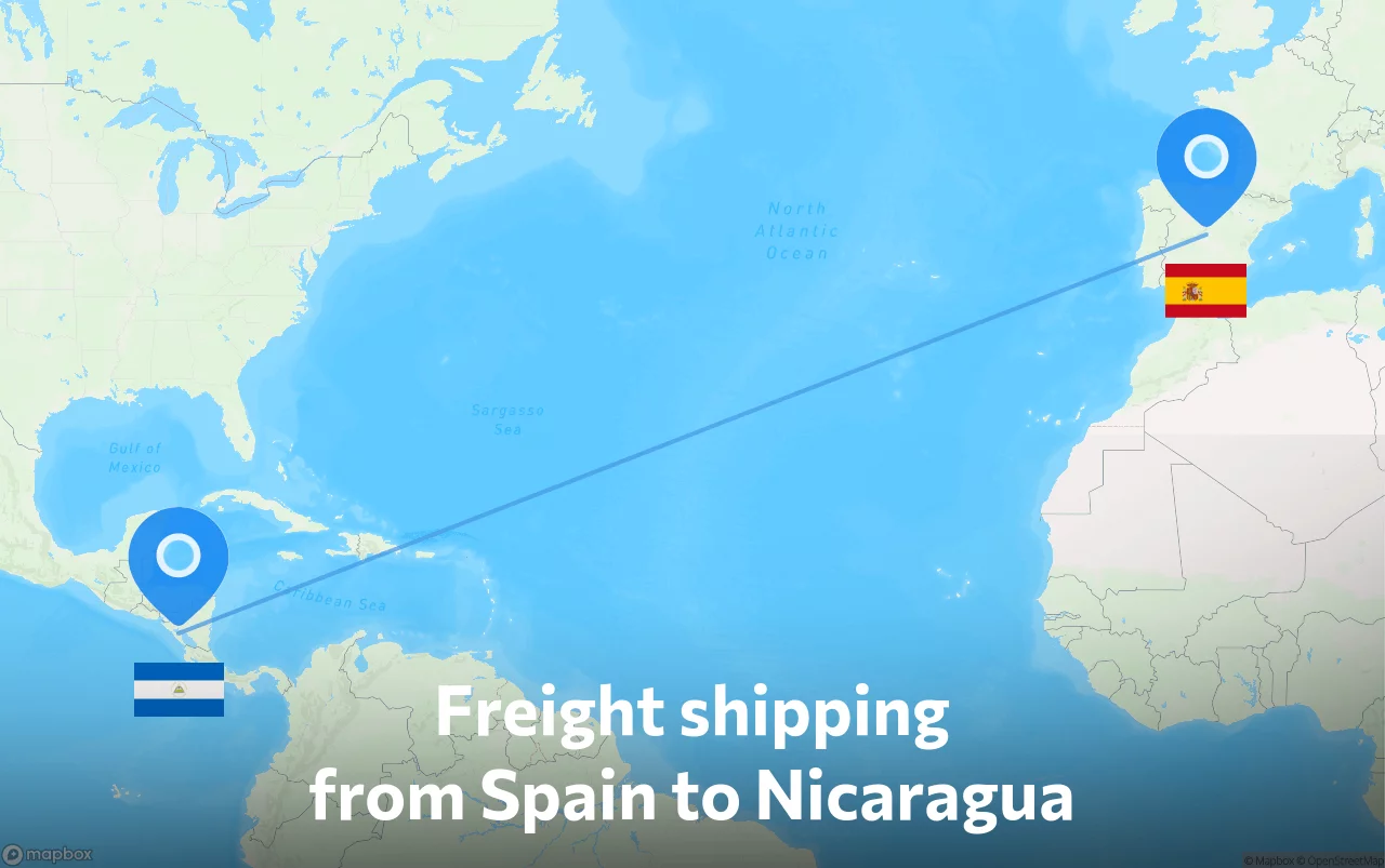 Shipping route from Spain to Nicaragua