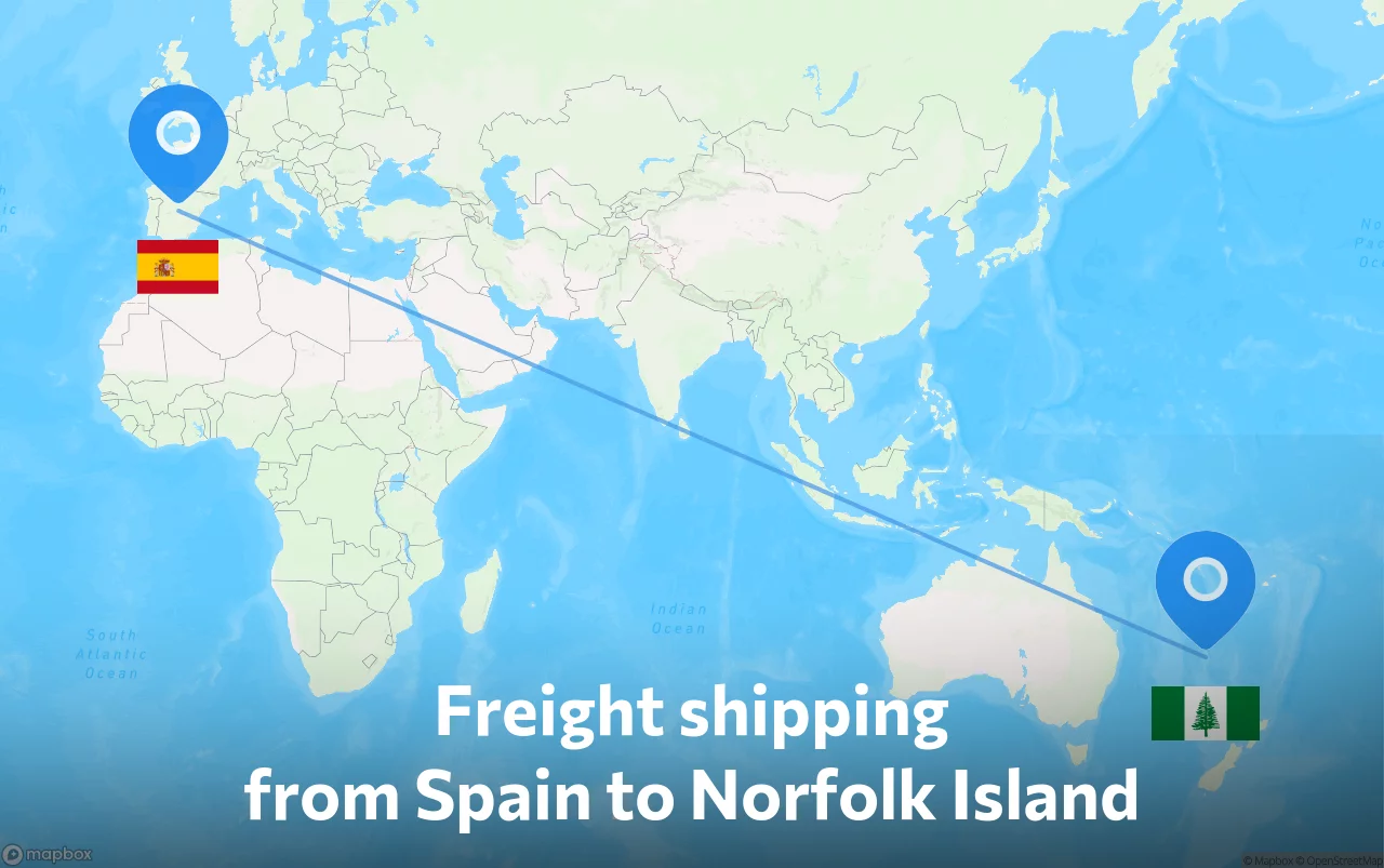 Shipping route from Spain to Norfolk Island