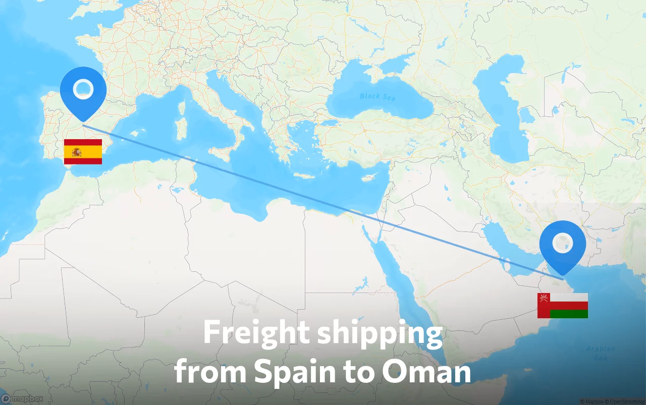 Shipping route from Spain to Oman