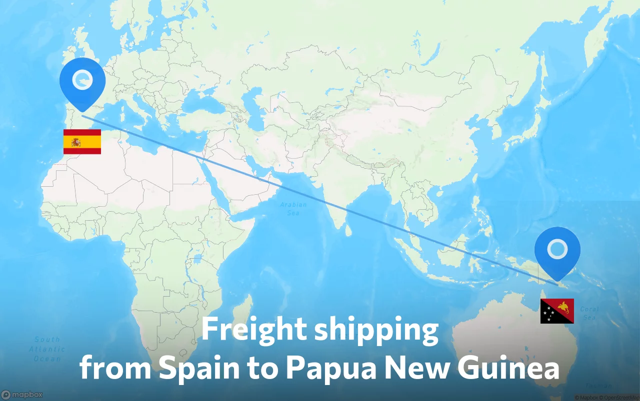 Shipping route from Spain to Papua New Guinea