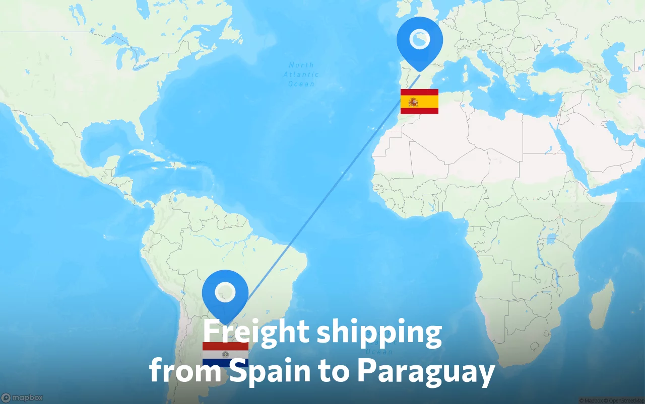 Shipping route from Spain to Paraguay