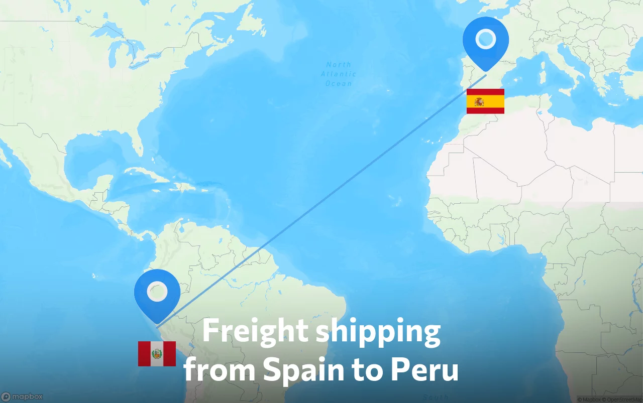 Shipping route from Spain to Peru