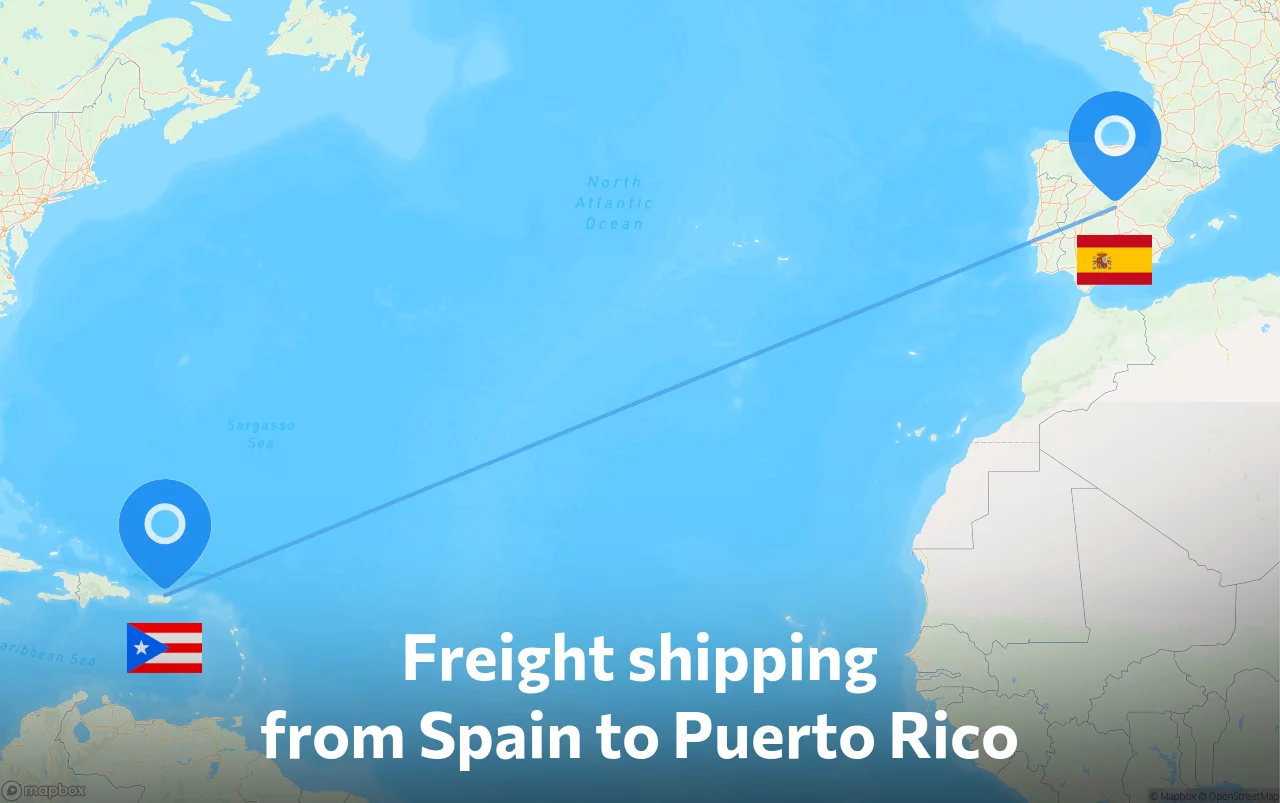 Shipping route from Spain to Puerto Rico