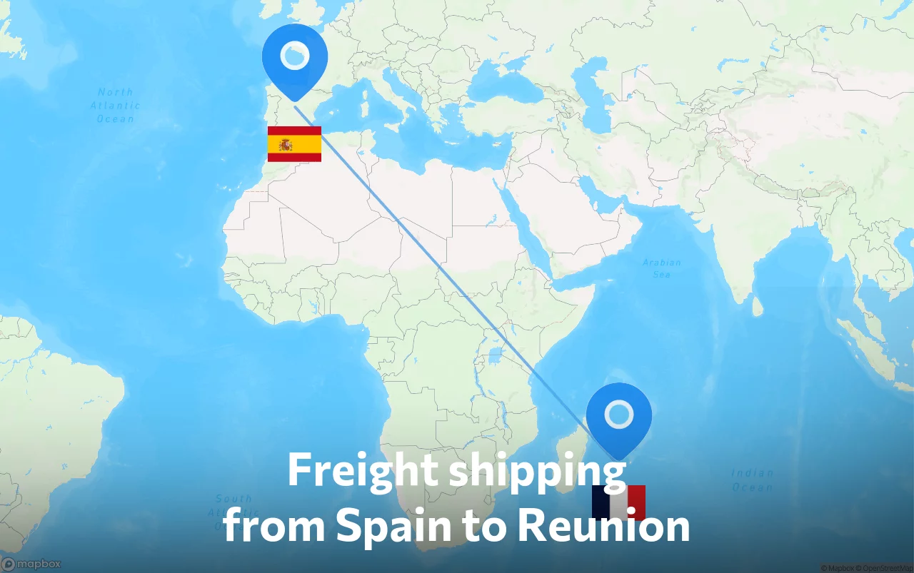 Shipping route from Spain to Reunion