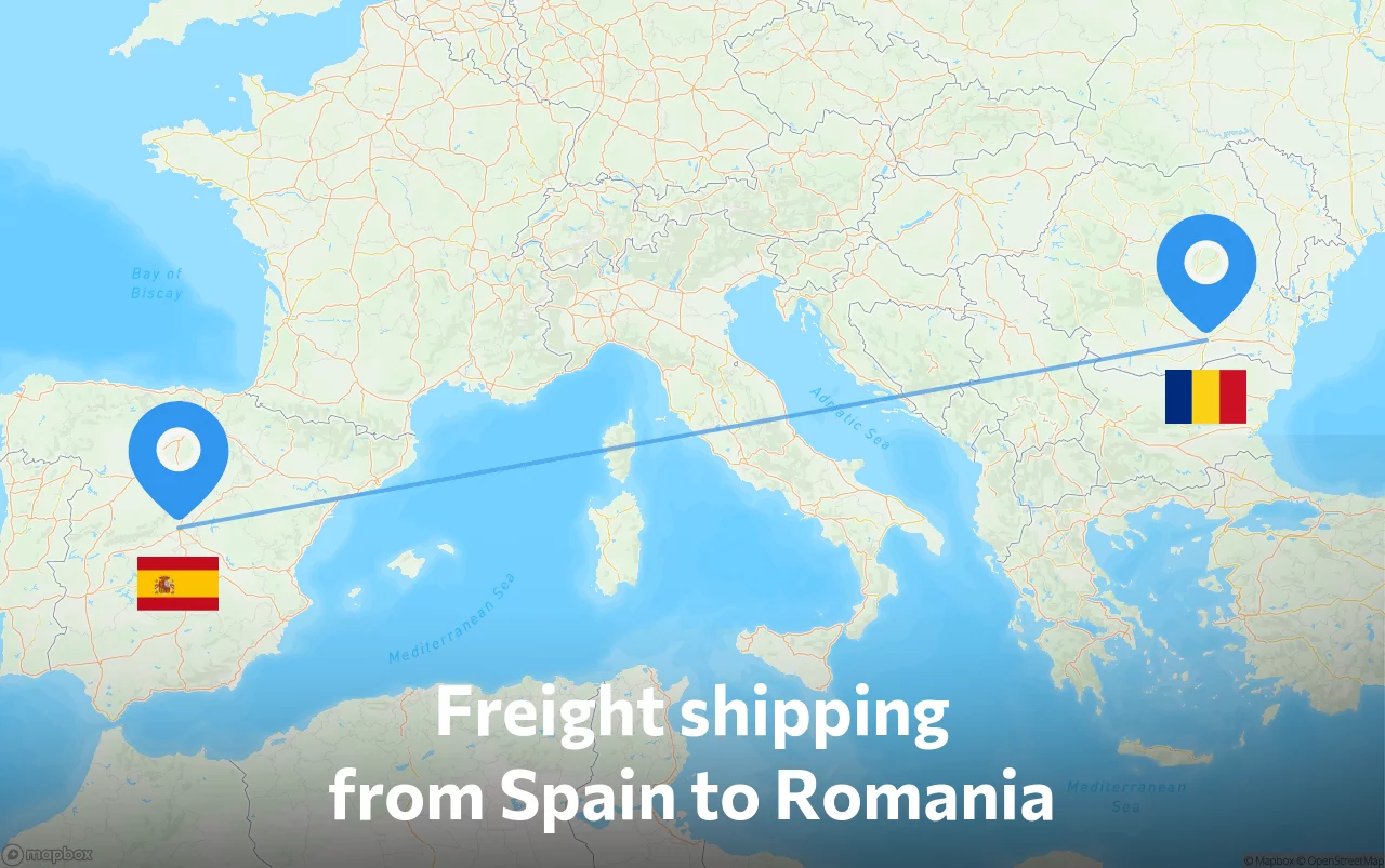 Shipping route from Spain to Romania