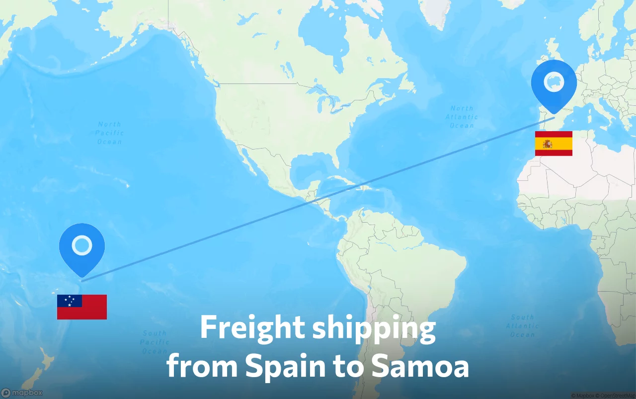 Shipping route from Spain to Samoa
