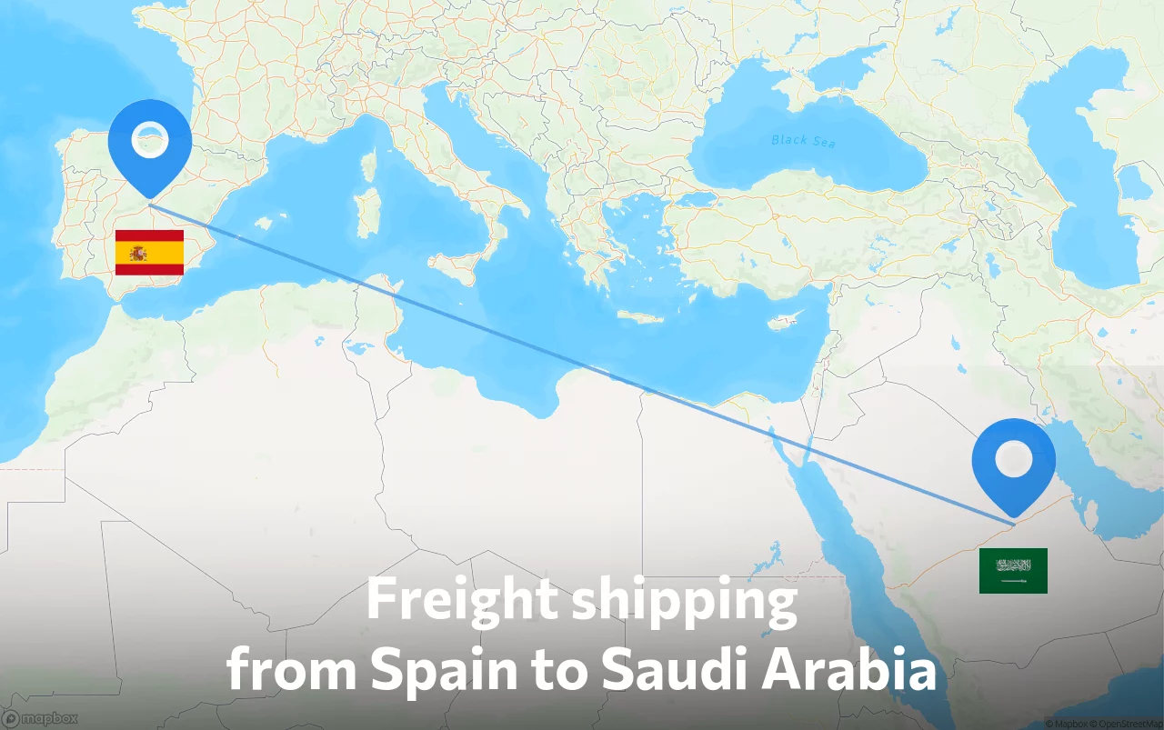 Shipping route from Spain to Saudi Arabia