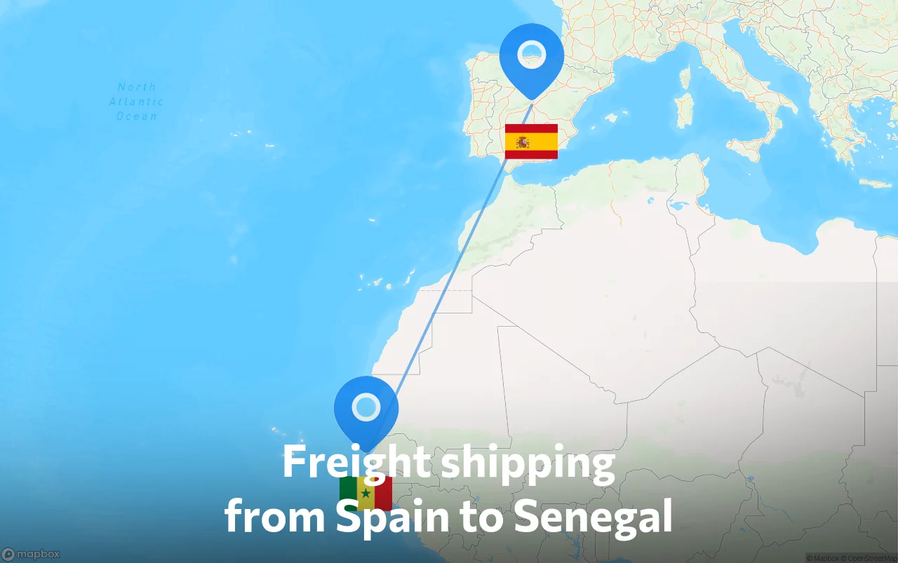 Shipping route from Spain to Senegal