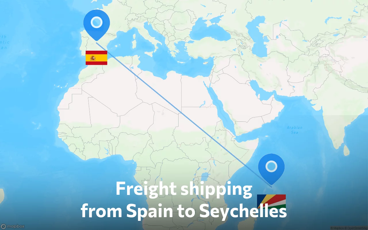 Shipping route from Spain to Seychelles