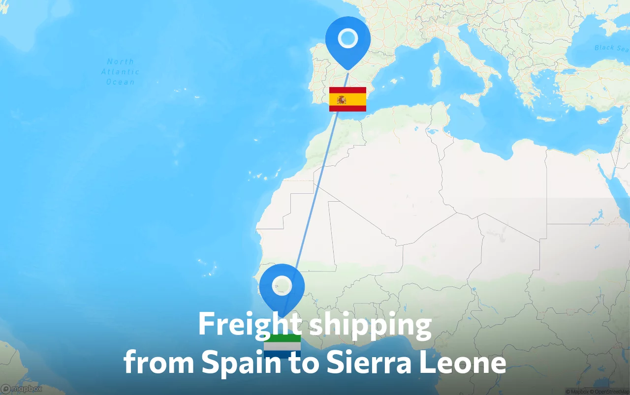 Shipping route from Spain to Sierra Leone