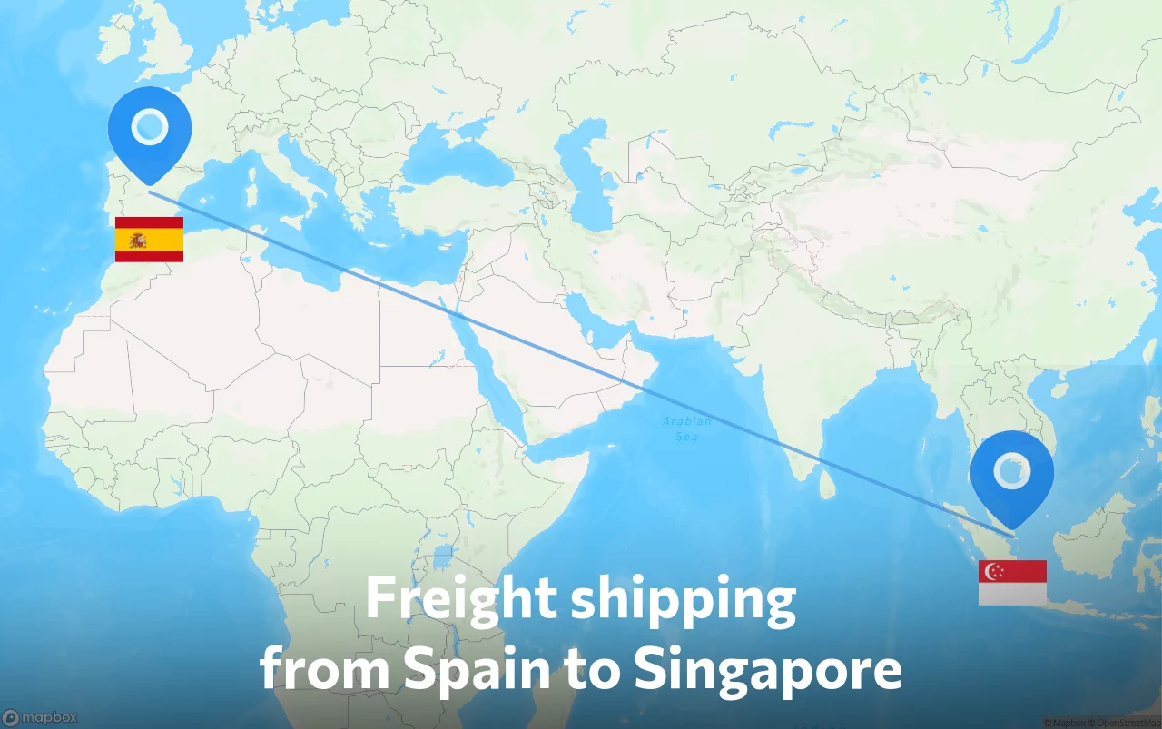 Shipping route from Spain to Singapore