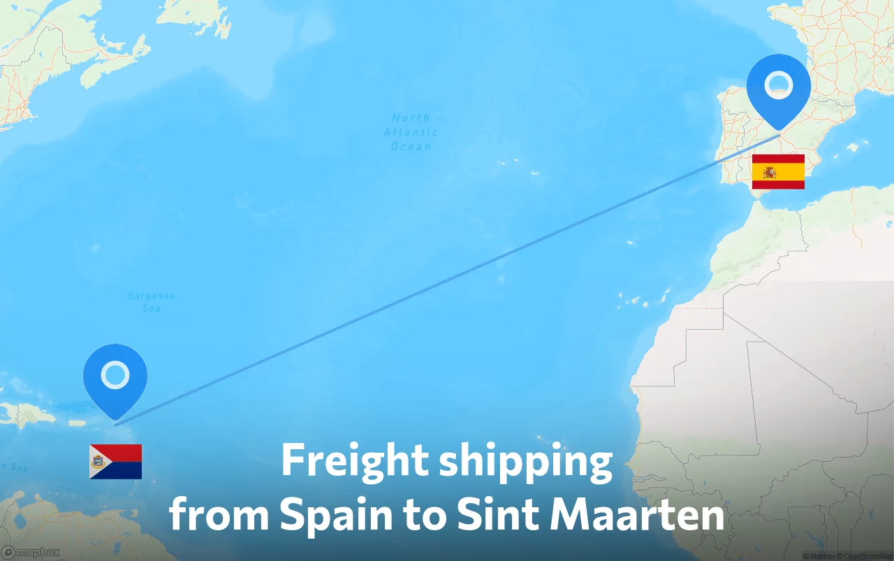 Shipping route from Spain to Sint Maarten