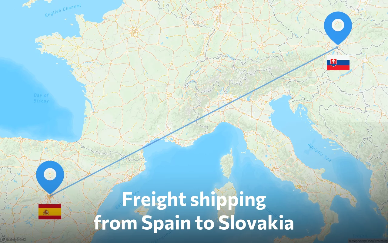 Shipping route from Spain to Slovakia