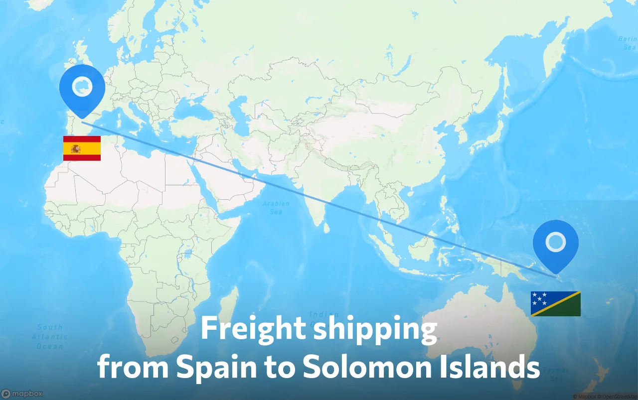 Shipping route from Spain to Solomon Islands