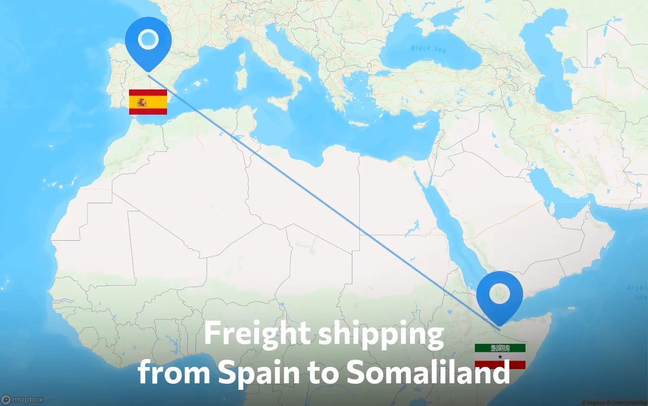 Shipping route from Spain to Somaliland