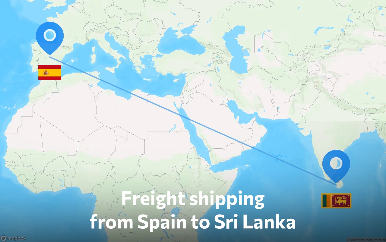 Shipping route from Spain to Sri Lanka