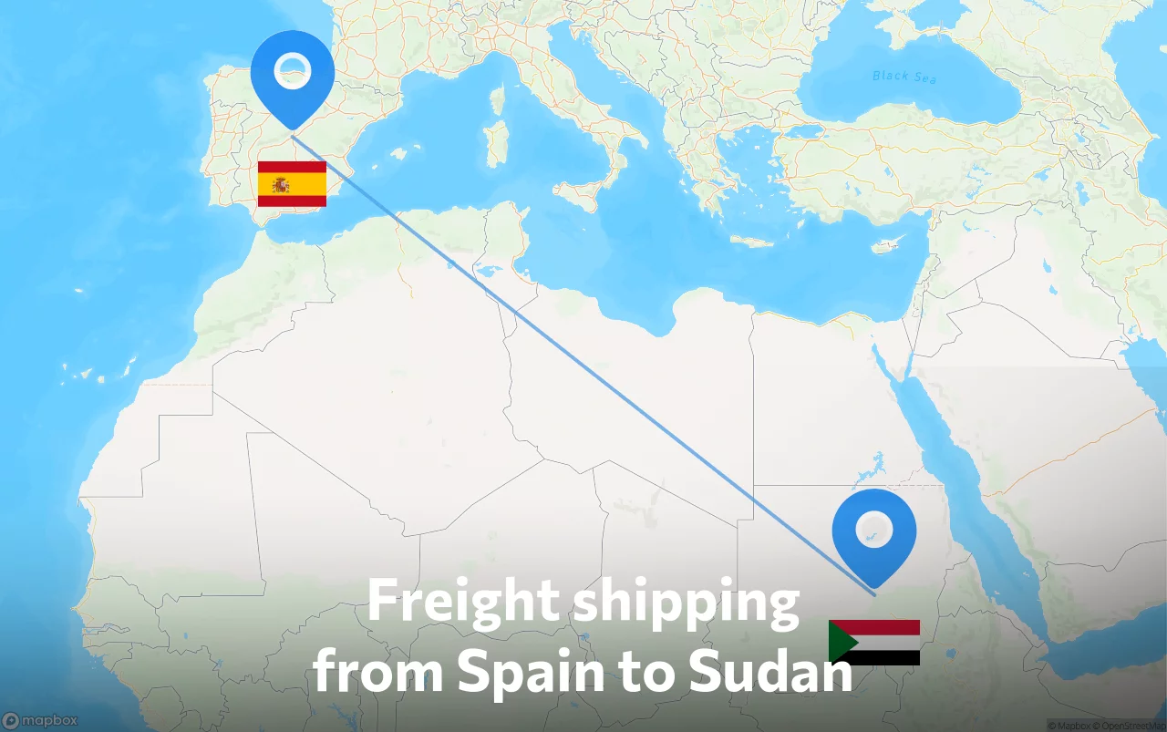 Shipping route from Spain to Sudan