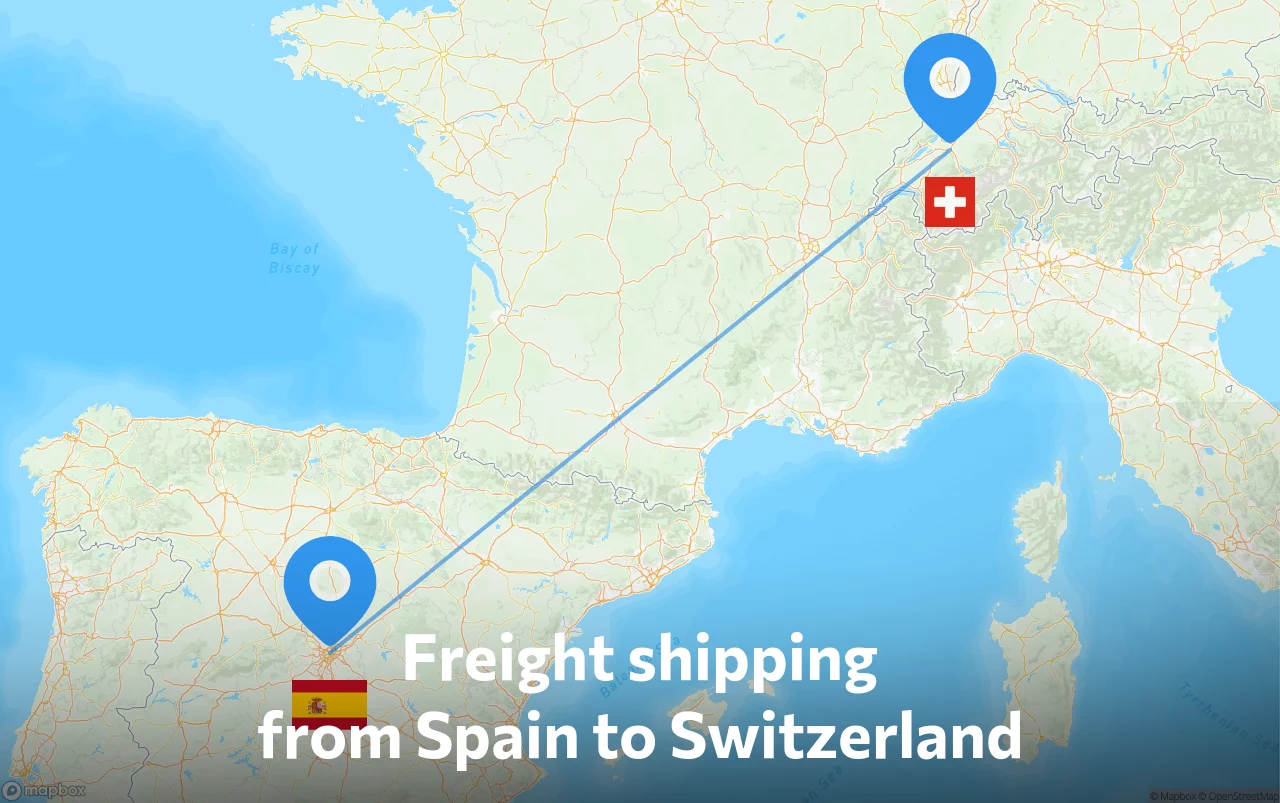 Shipping route from Spain to Switzerland