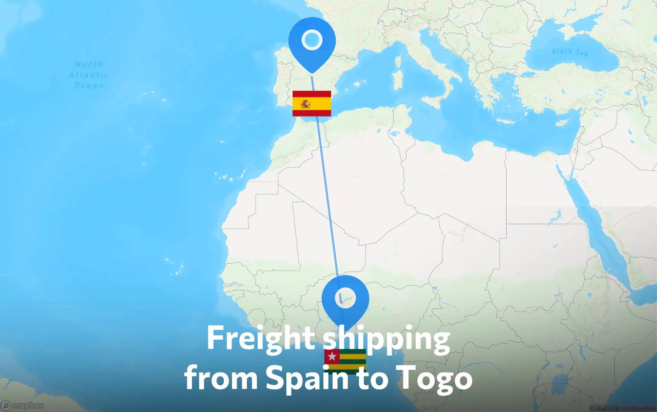 Shipping route from Spain to Togo